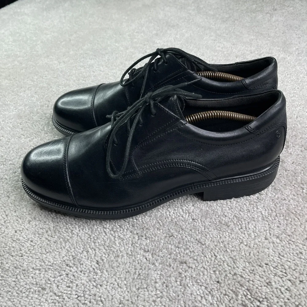 Rockport Shoes Mens 10.5 Wide Black Leather Cap Toe Oxford Lace Up Office Career